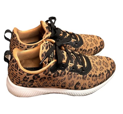 Women's Skechers Bobs Sport Squad Cheetah Print Brown And Black Womens Size 6.5 