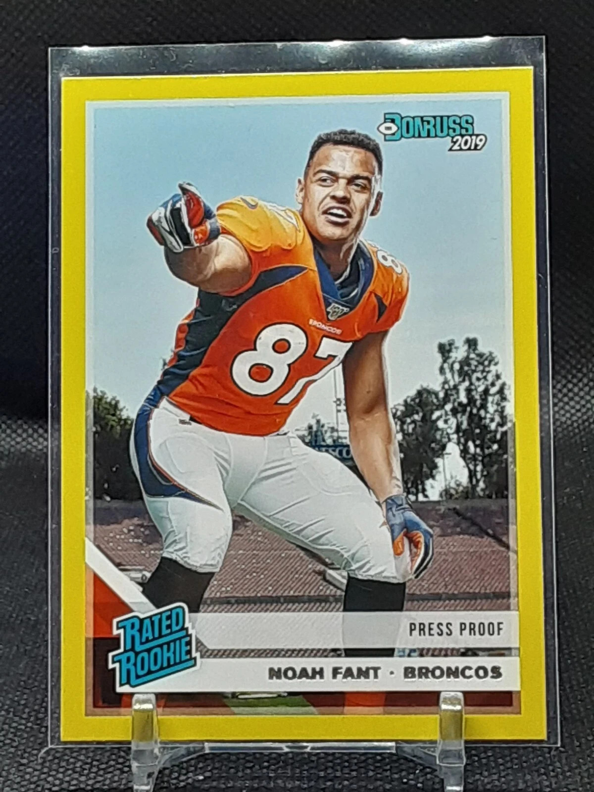 NOAH FANT 2019 DONRUSS YELLOW PRESS PROOF ROOKIE BRONCOS