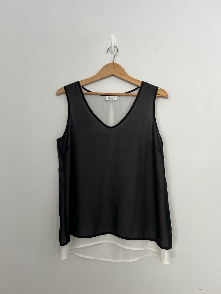 Jeanswest Top Sleeveless Black & White Lined Size 10 Summer Casual Ex Condition
