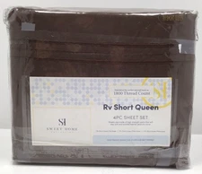 Sweet Home Collection 4 Piece Sheet Set RV Short Queen Deep Pockets Brown