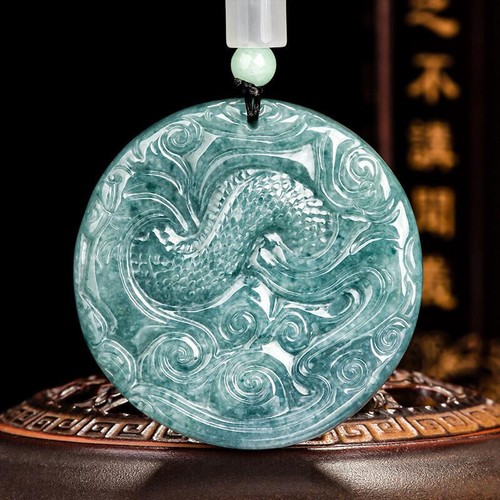 Natural Grade A Jade Jadeite 100% Jade Zodiac Dragon Round Women Men Pendant - Picture 2 of 6
