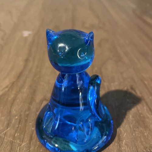 Terra Studios Blue Glass Cat Figurine Handmade Kitten Vtg Signed Jack Harmon - Picture 3 of 9