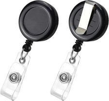 2 Pack Retractable Name Badge Holder Reel with Belt Clip 2Pack, Black