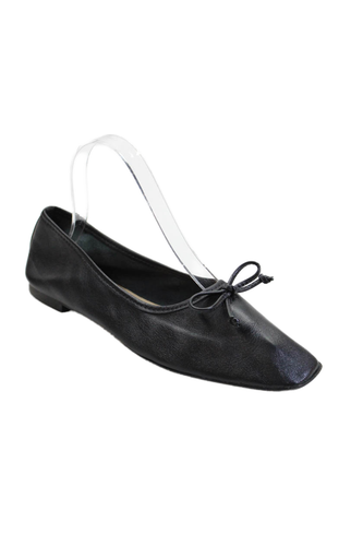 Schuts Womens Slip On Square Toe Bow Ballet Flats Black Leather Size 7