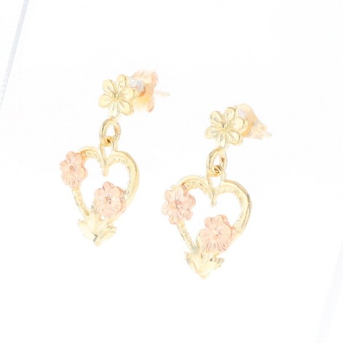 Black Hills Gold Heart & Flower Drop Earrings GV171093 - Picture 10 of 12