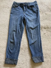 Judy Blue Jeans Plaid Cuff Hem Mid Rise Slim Fit JB88358 Size 27