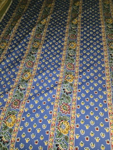 Vtg WAVERLY Cara Mia Blue Striped Cotton Fabric Flowers Fabric 2 Yrds 16" X 54" - Picture 2 of 11