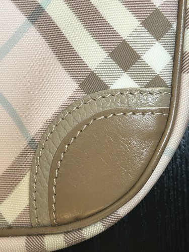 Vintage Burberry Petal Pink Candy Nova Check Taupe Leather Tote Bag Purse - Picture 14 of 15