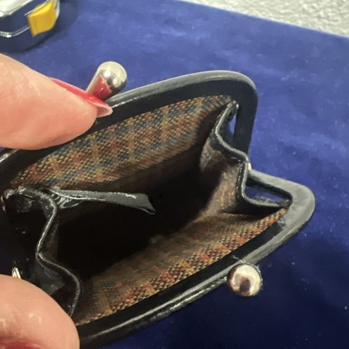 Vintage Brighton Geldbörse Kleingeld schwarz Leder Kroko-Prägung Portemonnaie Druckknopfverschluss - Bild 6 von 9