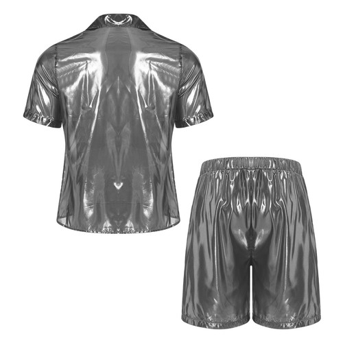Men Beachwear Suit See-through Water-ripple Shine Shirts Top and Shorts Vacation - Picture 38 of 43
