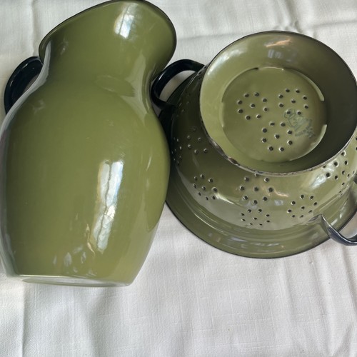 Brocca porcellana smaltata verde Slesia 15 e colino 22 Huta Slesia Polonia MC - Foto 4 di 13