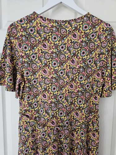 Boden Floral Maxi Dress Size 12 Yellow Jersey Tie Belt Short Sleeve Cotton Modal - Picture 10 of 12