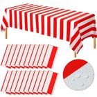 Red and White Striped Tablecloth Plastic Carnival Circus Table Cover Waterpro...
