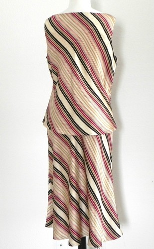 Valerie Stevens 2PC 100% Silk Satin Striped Sleeveless Top / Midi Skirt Size 10 - Picture 8 of 10