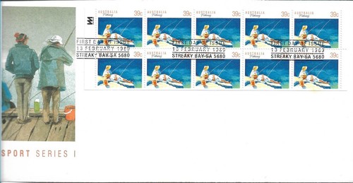 1989 Sport Fishing 39c Booklet Pane FDI Streaky Bay WA