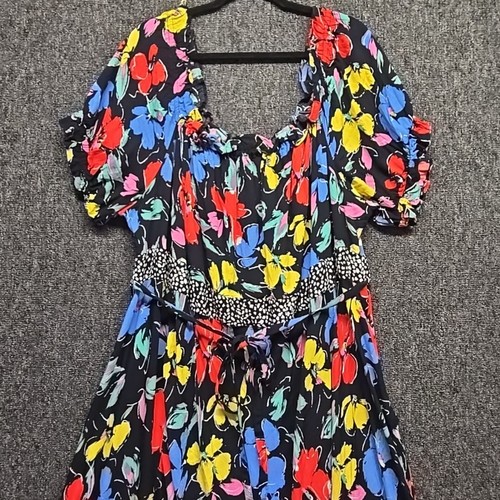 Rixo Maxi Dress Plus 28/30 Rainbow Floral Off the Shoulder Puff Sleeve Bloomcore - Picture 6 of 14