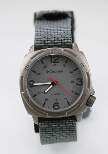 Columbia Watch Men Stainless Steel Gray Nylon 50m Water Res Battery 24hr Quartz