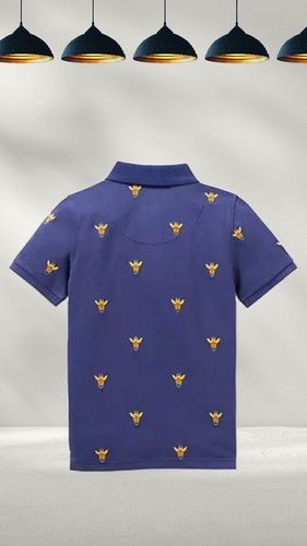 Ex Mini Boden Boy's Embroidered Pique Polo Shirt in Navy Blue Giraffes (Defect) - Picture 2 of 2