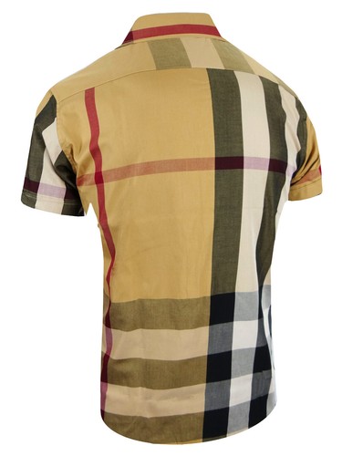 Camisa a Cuadros Diseñador Manga Corta Para Hombre CALCE CEÑIDO Elastizado Rayas Vestido con Botones - Imagen 26 de 61