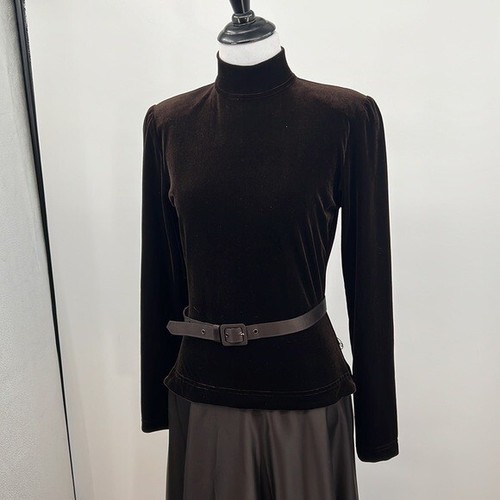 Tadashi Vintage Abendkleid Damen 8 Braun Samt Satin Hochgeschlossen Maxikleid - Bild 2 von 11