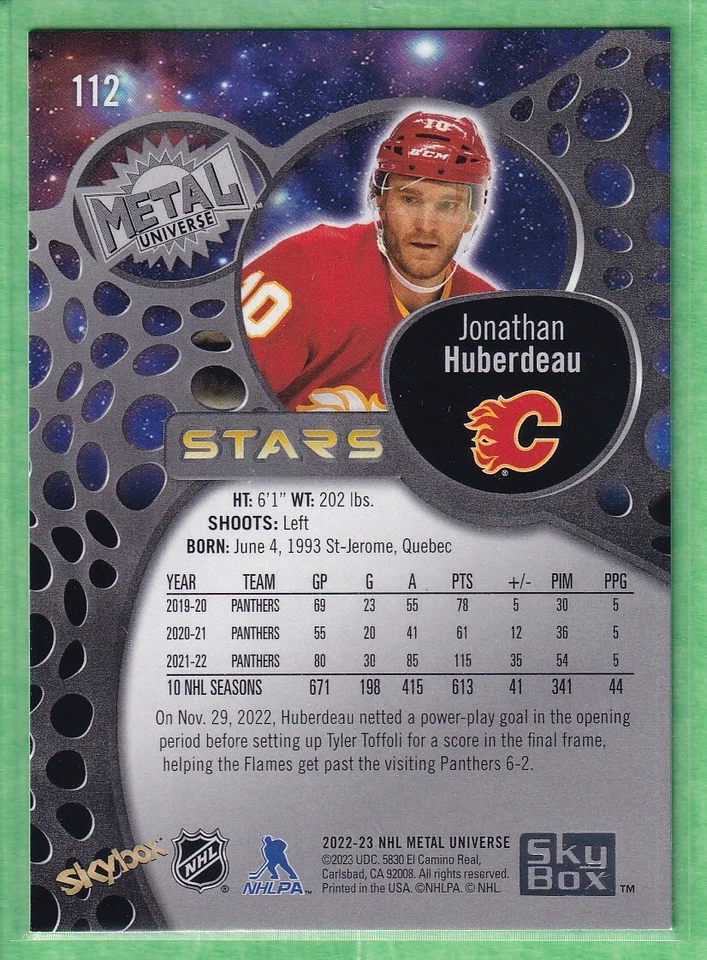 2022-23 Skybox Metal Universe #112 Jonathan Huberdeau Calgary Flames - Image 2 of 2