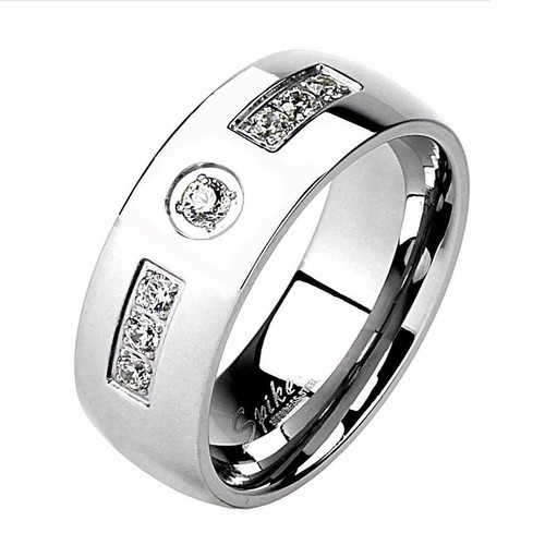 His & Hers Couple Stainless Steel Womens Wedding Ring Set Mens 7 Round CZs Band - Foto 8 di 8