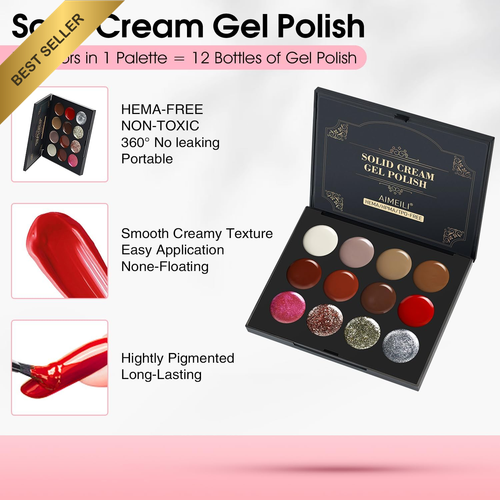 HEMA-Free Solid Gel Nail Polish Set, 12 Colors, UV/LED Soak-Off - Picture 2 of 11