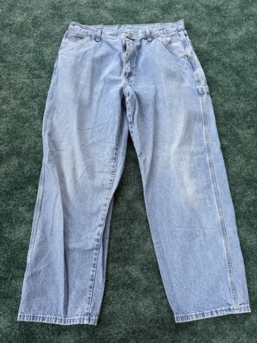 Vintage 90s Y2K Wrangler Baggy Skater Cargo Jean Denim Carpenter Mens Light 36 - Picture 2 of 7
