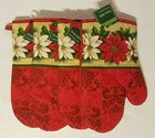 Holiday Time Christmas Poinsettia Kitchen Oven Mitts 7" x 11" Set of 4 NEW w/Tag