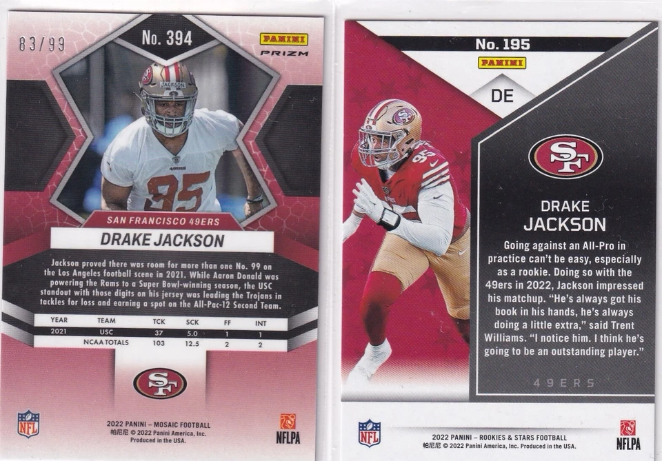 Drake Jackson 2022 Blue Mosaic /99 Rookie. Rookies And Stars Silver Prizm /80 RC - Image 2 of 2