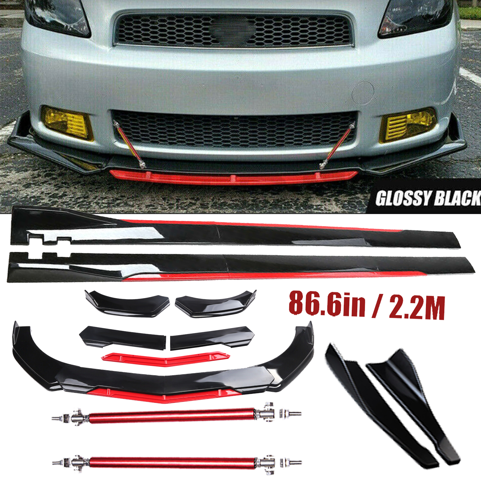 Front Bumper Lip Splitter Spoiler Side Skirt Body Kit Glossy For Scion tc xb