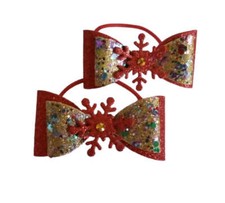 Paar Weihnachts Haarschleifen Gummibommeln rot gold Schneeflocke Glitzer