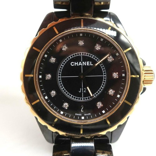 Chanel J12 38mm Watch Black Ceramic and 18k Gold with Diamonds ...