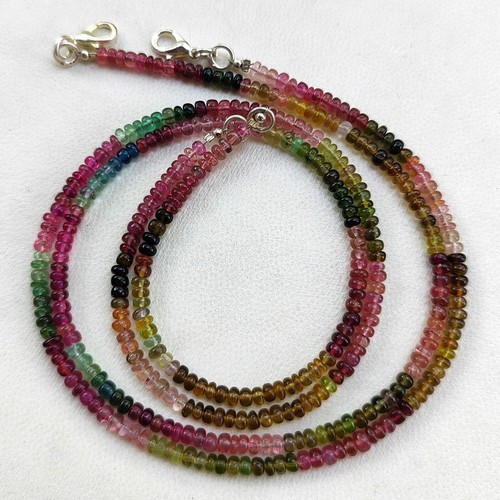 Natural Rainbow Tourmaline Gems 3.5 mm Smooth Rondelle Shape Beads 17.5"Necklace - Picture 1 of 9