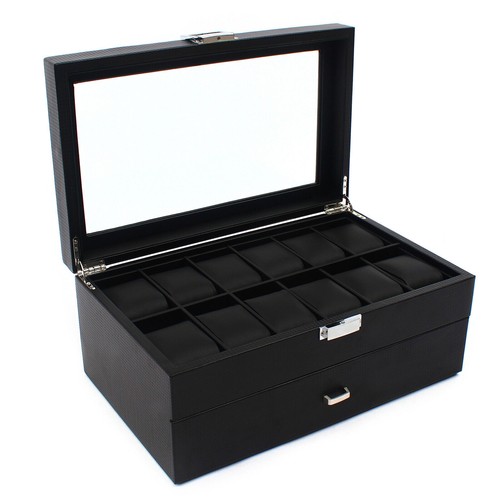 24 Slots Men Watch Box Organizer Large Watch Holder Jewelry Storage Display Case - Picture 4 of 11