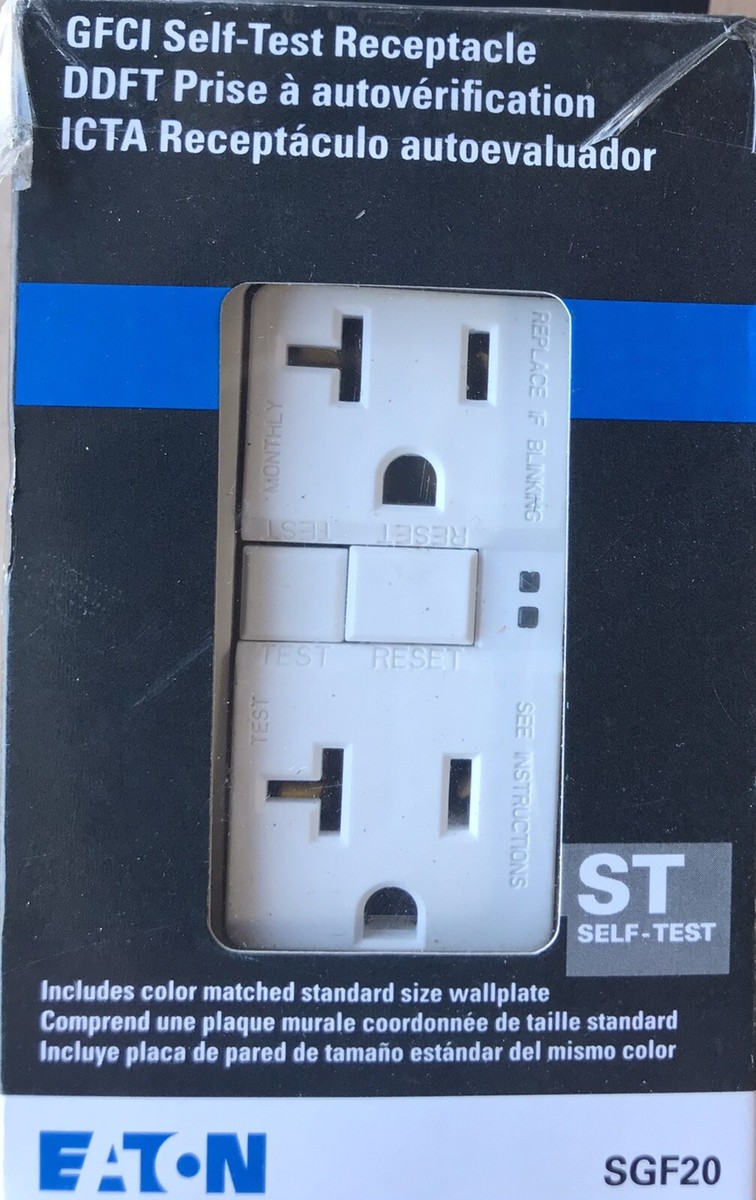 SGF20 GFCI Self Test Receptacle w/ Wallplate White 20A 125V 60Hz