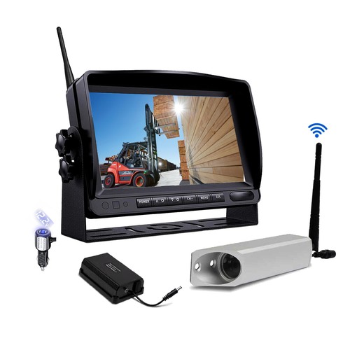 Wireless 7" 2 Way Split Monitor + Magnetic Camera For Forklift Front View