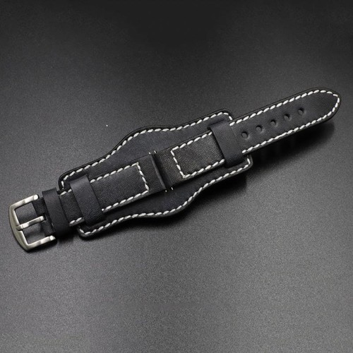 Vintage Leather Bund Strap 20mm 22mm 24mm Leather Cuff Watch Band Men's Bracelet - Picture 9 of 29