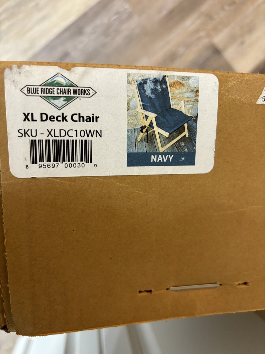 Blue Ridge Chair Works XL Deck Chair Navy Blue Folding New In Box
