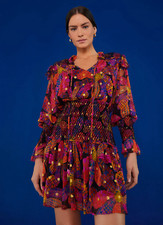 Farm Rio  Heart Daisy Black Multi Mini Dress  Long  Sleeve M;NWT295