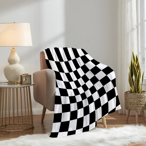 Abstrakt Kariert Schwarz Weiß Überwurf Decke für Couch Bett Sofa Wohndeko - Bild 3 von 6