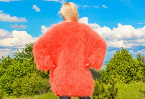 Orange red fuzzy mohair sweater oversized dress fluffy fashion tunic SuperTanya - Picture 5 of 8