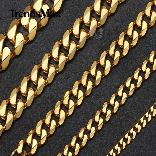 3/5/7/9/11 mm Enchapado en Oro Acero Inoxidable Curva Cubana Collar/Pulsera Hombres - Imagen 12 de 17