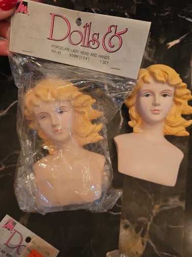 VINTAGE LOT of Bisque /Porcelain Doll Parts Heads Hands Angel Wings - Picture 3 of 14