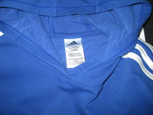 Adidas Boy's XL (18/20) Blue Black Hooded Sweatshirt Pullover - Picture 3 of 3