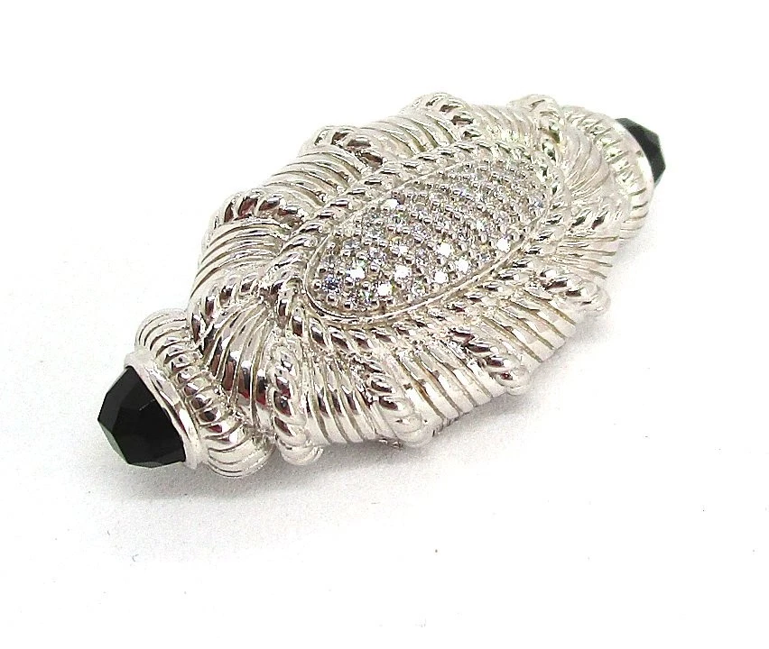 JUDITH RIPKA 925 Sterling Silver CZ and Onyx Pin / Pendant  lot 32a1 - Image 2 of 4