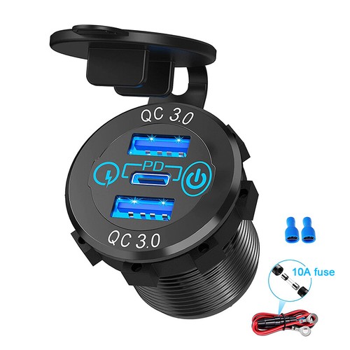 Fast Charge Adapter Multiple Car Charger Socket 12V/24V PD QC Ports Touch Switch - Foto 12 di 15