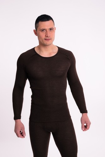 Merino Wool Men's Thermal Base Layer Long Sleeve Shirt Brown - Bild 3 von 7