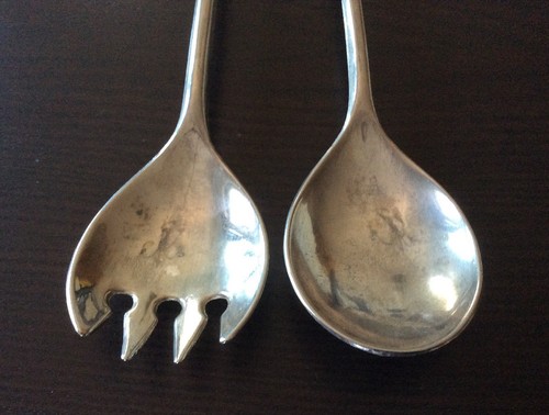 Vintage Set Salatgabel und Löffel versilbert Italien 9 1/4" L ~ kostenloser Versand - Bild 5 von 5
