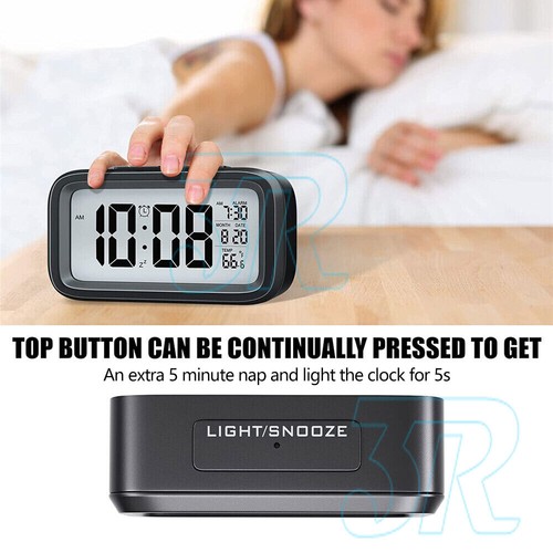 Digital Bedside Snooze Alarm Clock Time Temperature Day/Night Desktop LED Clocks - Picture 5 of 12